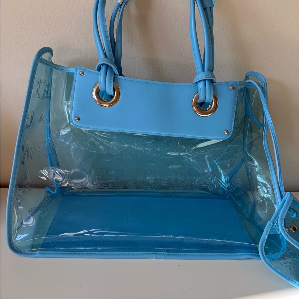 Dolce & Gabbana Beach Bag, Blue Transparent Tote Bag with Silver Accents - Picture 5 of 9